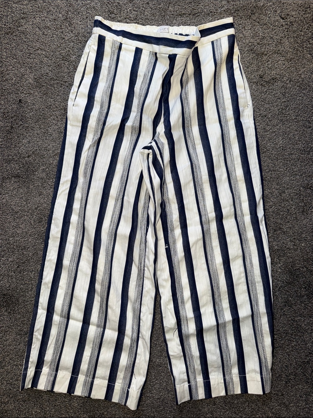 LOFT Navy and White Vertical Stripe Wide-Leg Pants